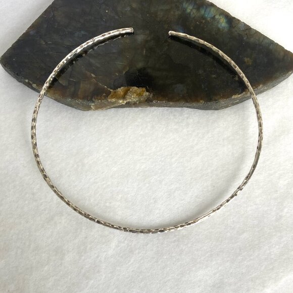 Sterling Silver 925 Flexible Hammered Torque Collar Choker Necklace 14.75" - Picture 13 of 16